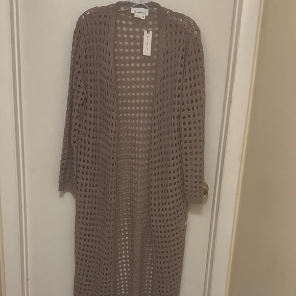 Anthropologie Taupe Open-Knit Cardigan - Picture 2 of 3